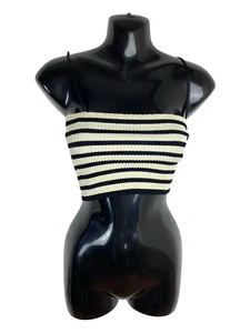 Zara Stretch Knit Bandeau Crop Top Striped Women's UK Size XS - Picture 1 of 7