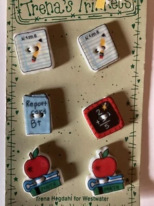 1990's Buttons Trena's Trinkets Back to School Ceramic 6 Button Set Westwater MR - Picture 1 of 3