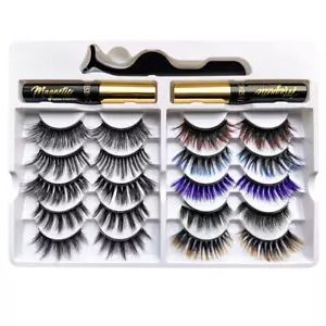 10 Pair Mix Color & Style Magnetic Eyelashes w/ Tweezer & 2x Waterproof Eyeliner - Picture 1 of 7