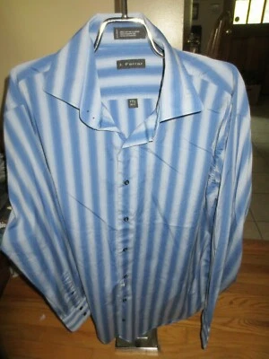 Men's J. Ferrar Blue Striped Long Sleeve Button Shirt 17.5 36/37 Excellent - Image 1 of 3