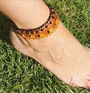 Genuine Baltic Amber Adult Anklets - Beads Knotted sizes 20-30 cm, 7 colours