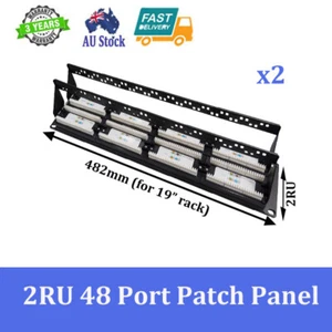 2x19" RACK RJ45 CAT6 UTP 48 PORTS PATCH PANEL METAL FRAME WITH BACK BAR SHIELDED - Picture 1 of 2