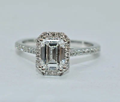 Valina 1.53 CT TW Emerald Cut White Diamond Halo 14 K White Gold Engagement Ring - Image 1 of 4