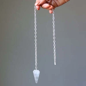 Genuine Clear Quartz Crystal Faceted Pendulum with Chain Natural Crystal Reiki - Picture 1 of 4