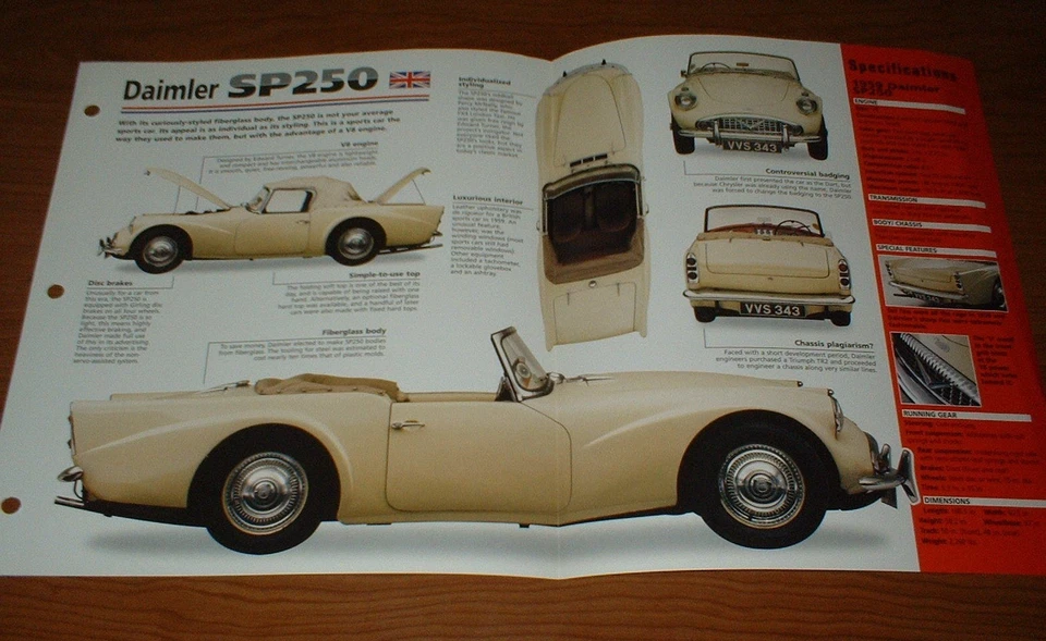 1959 DAIMLER SP250 ОРИГИНАЛЬНЫЙ IMP БРОШЮРА СПЕЦИФИКАЦИИ ИНФОРМАЦИЯ 59 SP 250 64 1960-1964 - Изображение 1 из 1