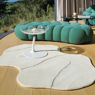 Irregular Shape High Low Pile Hand-Tufted Rug Wool Soft White Area Rugs Carpet - Image 1 of 4