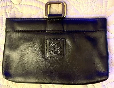 Vintage Ann Klein Leather Clutch Purse Bag Unique Hinge Style Closure Black 8x5 — 第 1/4 张图片