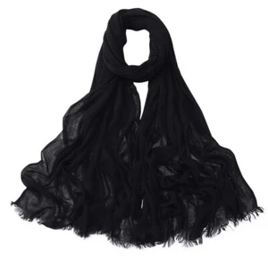 Hijab for Women Hijab Scarf Muslim Rayon Crinkle Hijab with Fringe Edge Black - Picture 1 of 4
