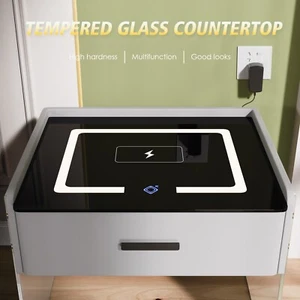 Single drawer intelligent acrylic leg bedside table (light gray) - Picture 1 of 10