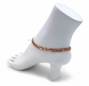 Brazalete tobillo cóncavo con cadena de eslabón cubano de 10" Italia rosa enchapado en oro rosa 14K - Imagen 1 de 5