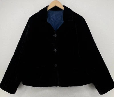 Куртка SIMONE CHIN CHIN M бархатная шелковая стеганая двусторонняя на пуговицах спереди черная синяя - Изображение 1 из 4