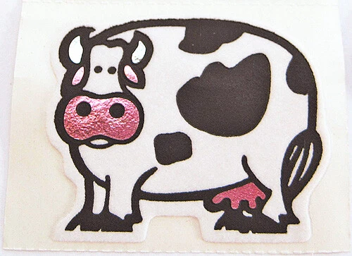 Vintage 80's Personal Expressions Fuzzy Vinyl Foil Cute Cow Sticker Mod