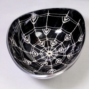 Halloween Spider Web Black Enamel and Pewter Bowl 7.5" Snacks Nuts Candy Goth - Picture 1 of 7