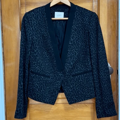 LOFT Animal Print Grey Black One Button Blazer Women’s 4 - Image 1 of 4