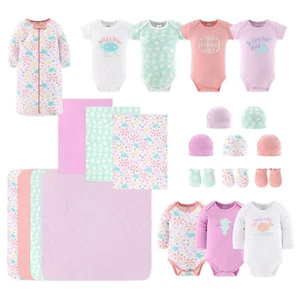 Ocean Flower 23 Piece Newborn Baby Girl's 100% Cotton Layette Gift Set - Picture 1 of 4