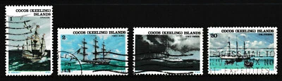 Estampillas definitivas de barcos/barcos x4 de las Islas Cocos 1c-20c, emitidas en 1976 - usadas/en muy buen estado Foto 1 de 3