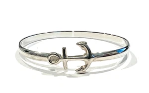 Anchor Sterling Silver Bangle Bracelet with Hidden Hook Closure - Small - Picture 1 of 6