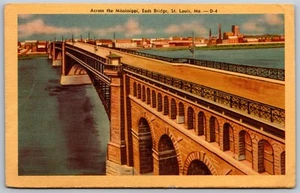 Vtg St Louis Missouri MO Eads Bridge Across The Mississippi Linen View Postcard - Picture 1 of 2
