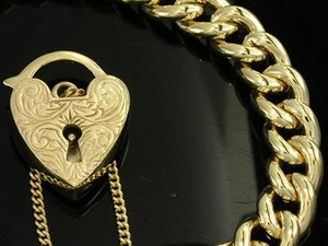 PESADO Genuino 9K 9ct Oro Sólido CURB Eslabón Corazón Candado Pulsera Curblink 40gr - Imagen 1 de 4