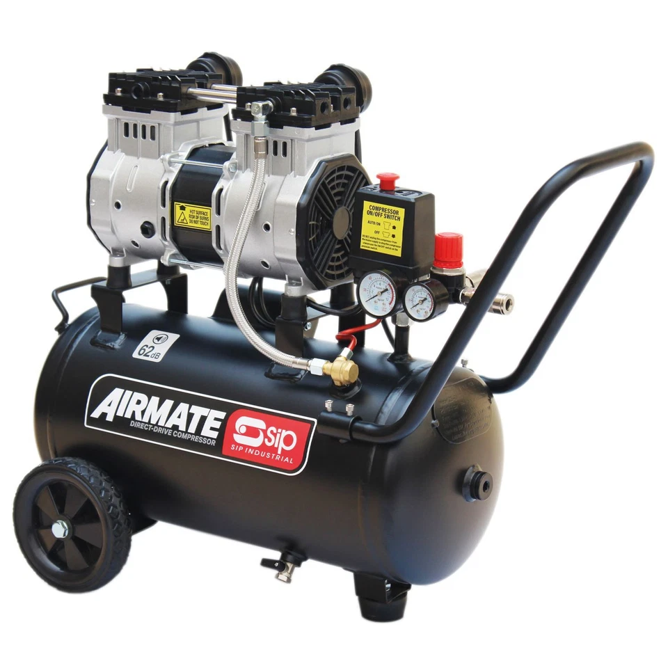 Air Compressor 24L 2hp Direct Drive Low Noise Airmate with Wheels SIP 05478