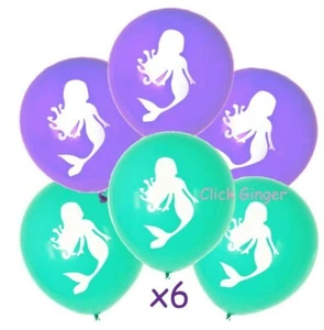 Mermaid Latex Balloons (x6) 10" Purple & Teal Helium Quality Balloon Sea Theme - Picture 1 of 2