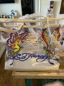 Ed Hardy PVC Bag PURPLE BUTTERFLY Shoulder Purse Large Tote Clear NWT MSRP $159 - Picture 1 of 5