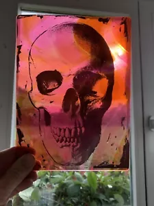More details for stained glass panel pink skull