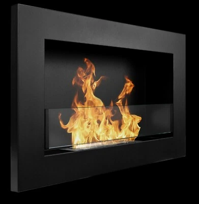 Camino bioetanolo biocamino da parete nero opaco 650x400 mm con vetro SLIM