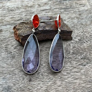 Pendiente de plata de ley 925 para mujer con amatista naranja cuarzo - Imagen 1 de 5