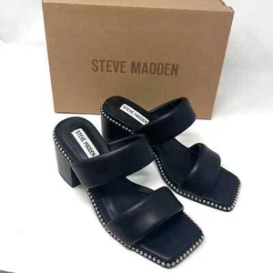 Sandalia Harlee para mujer Steve Madden Heels 7,5 negra plateada tachonada tacón de bloque - Imagen 1 de 7