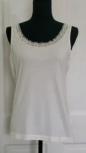 Lands' End Women's Off White Lace Neckline Sleeveless Tank Top Size Small - Picture 1 of 4