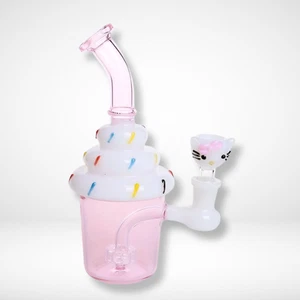 7" Glass Cute Bong Ice Cream Hookah Tobacco Smoking Water Shisha Pipe Glass Bowl - Picture 1 of 7
