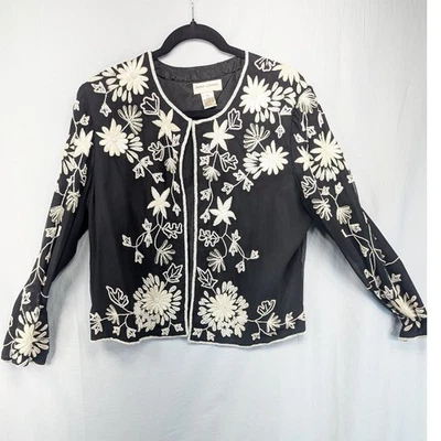 Chaqueta DRAPERS & DAMONS Petite Negra Bordada Floral con Cuentas 16P Foto 1 de 4