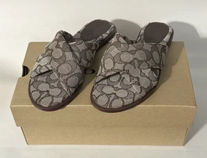 Coach Women Link Criss Cross Slide Signature Jacquard Comfort Sandals 6B ~ NEW - Picture 1 of 10