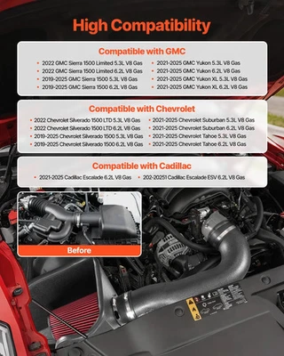 Cold Air Intake, 3.9 Inch Cold Air Intake System + Heat Shield Compatible with 2 - Image 1 of 4