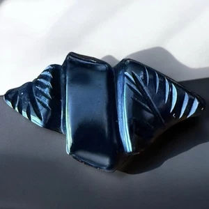 Art Deco Carved Black Bakelite Shell Brooch Nautical Winged Geometric Pin - Picture 1 of 9