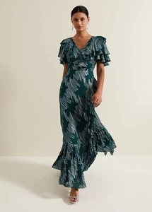 Phase Eight Beautiful Marzia Teal Fil Coupe Maxi Dress Size 10 RRP £299 - Picture 1 of 17