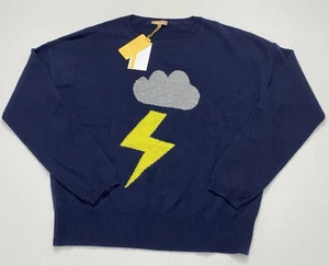 Kier+J Damen Kaschmir Pullover XL Pulli dunkelblau Flash Lightning Print - Bild 1 von 9