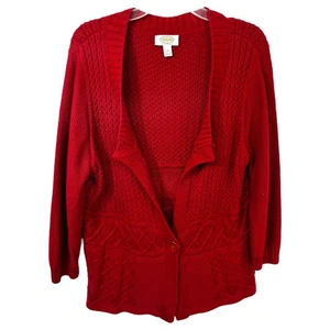Talbots Plus Size 1X Cardigan Knit Sweater Red Cable Button Front Office 1722 - Picture 1 of 10