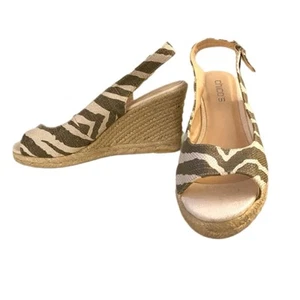 CHICO’S Zebra Print Sandals Women’s Sz 9 Simon Espadrille Wedge Slingback Heels - Picture 1 of 12