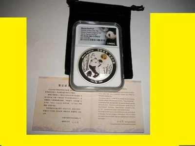 China 2025z 2 oz. Silver Panda Moon Festival NGC 70 Legacy 2015 diseño certificado de autenticidad Foto 1 de 2