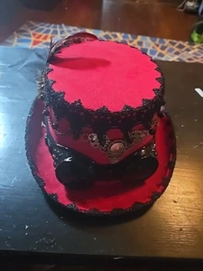 Steampunk Victorian Wool faux Leather Trim Hat Red Back Gothic - Picture 1 of 3