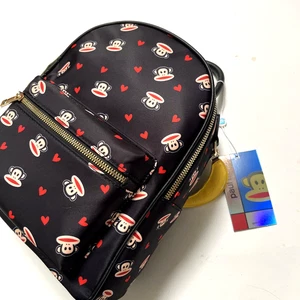 NWT Original Paul Frank Small Backpack Nylon Monkey Julius Banana Charm Black - Picture 1 of 6