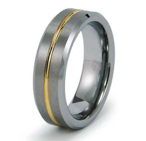 Anillo clásico de carburo de tungsteno de oro cepillado IP ranura central 7 mm grabado GRATIS - Imagen 1 de 9