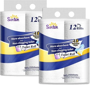 Schnell auflösliches Toilettenpapier, ultraweiche & starke Badetücher, 3-lagig 24 Mega Rollen, keine  - Bild 1 von 12