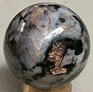 12g & .79" Polished Sphere Marble Gemstone Natural Gabbro Crystal Golden Mica - Picture 1 of 22