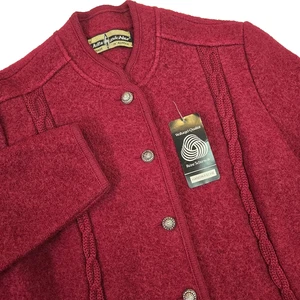Kitz Pichler Austrian Boiled Wool Sweater Jacket Cardigan Burgundy Size M? NWT - Picture 1 of 9