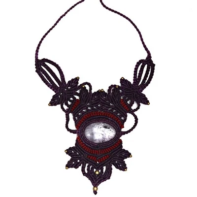 Collar Macramé Jaspe Hilo Hecho a Mano Joyería Colgante Piedras Preciosas 20-36"" Anuncio Foto 1 de 4