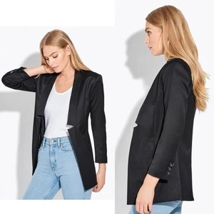 AYR Coup Blazer Open Front Quiet Luxury Career Minimalist Long Jacket Black Sz 2 - Picture 1 of 11