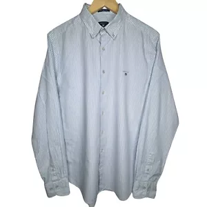 Gant Shirt Mens Large 16 1/2 Blue White Striped Long Sleeve Button Down Collar - Picture 1 of 22